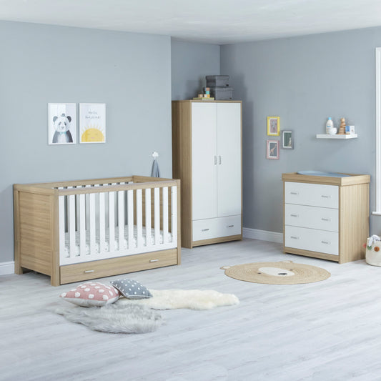 Babymore Luno 3 Piece Nursery Room Set with Drawer - Oak White 26LWRS3D