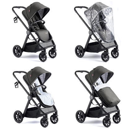 Babymore Memore V2 Pram Pushchair 11 Piece - Black 2680554-10