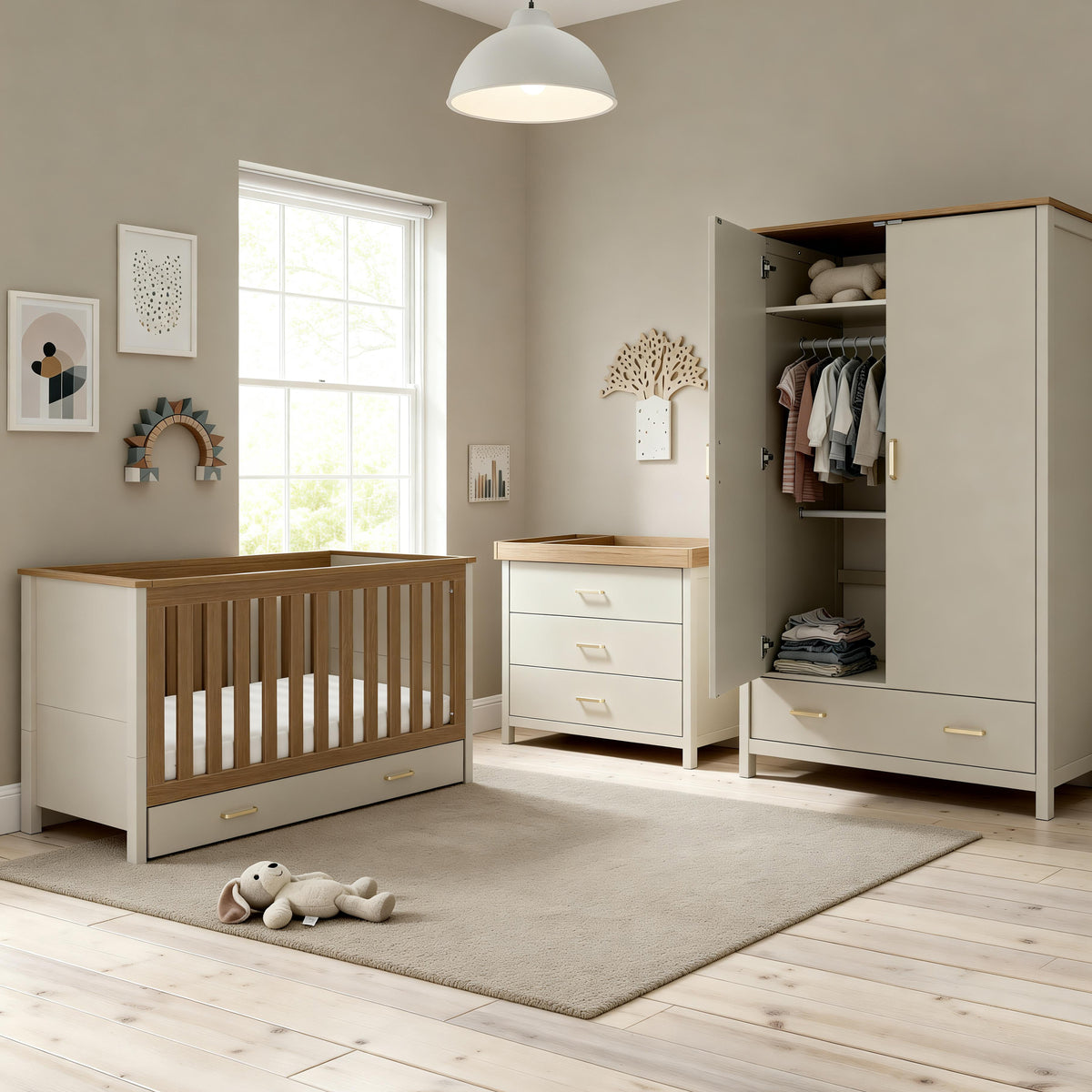 Mira 3 Piece Nursery Room Set - Cashmere Warm Oak 26MCRS3