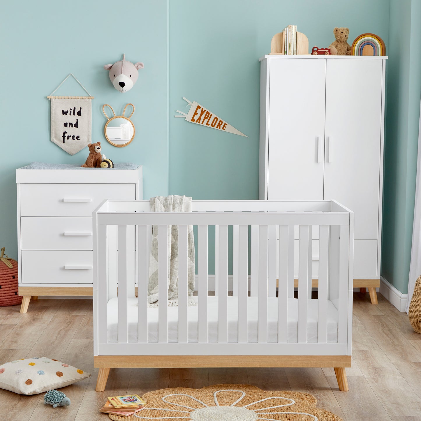 Babymore Mona Mini 3 Piece Nursery Room Set - White 26MMWWRS3