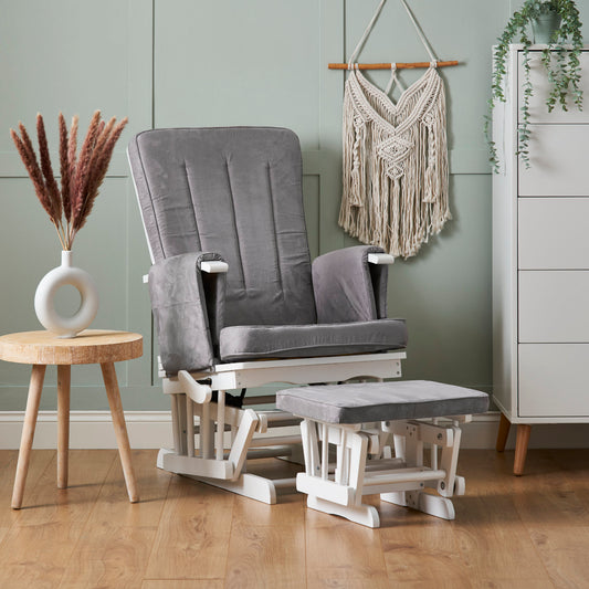Obaby Deluxe Reclining Glider Chair & Stool - Grey 22OB2202