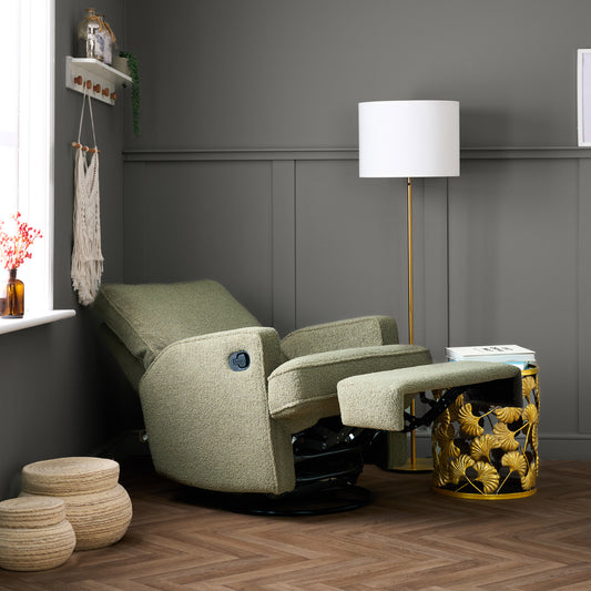 Obaby Madison Swivel Glider Recliner Chair - Teddy Fabric Olive 22OB3635