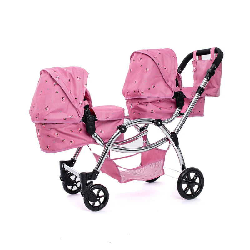 Roma Darcie Twin Dolls Pram - Pink RDT-P