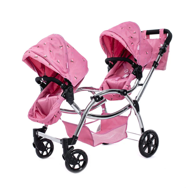 Roma Darcie Twin Dolls Pram - Pink RDT-P