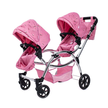 Roma Darcie Twin Dolls Pram - Pink RDT-P