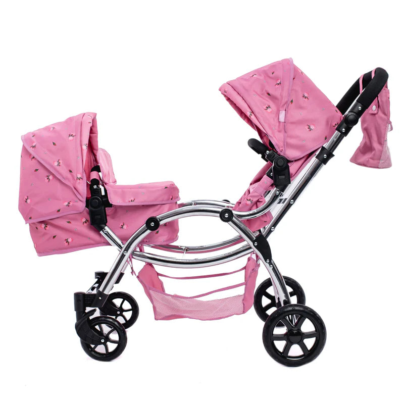 Roma Darcie Twin Dolls Pram - Pink RDT-P