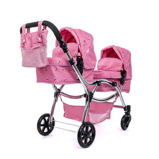Roma Darcie Twin Dolls Pram - Pink RDT-P