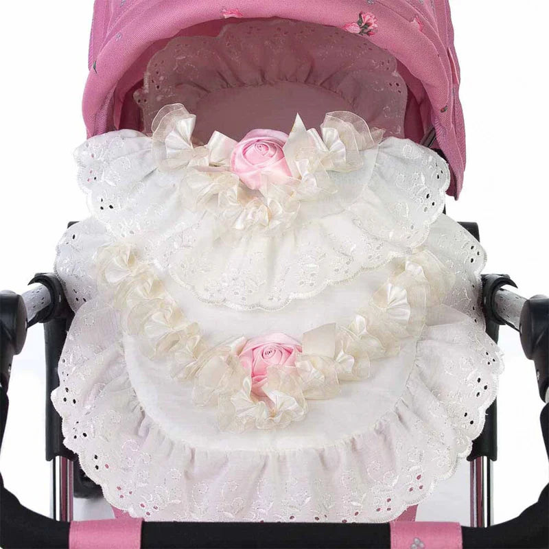 Roma Dolls Pram Bedding Set - Cream with Pink Rose 