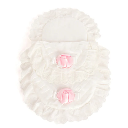 Roma Dolls Pram Bedding Set - White with Pink Rose 