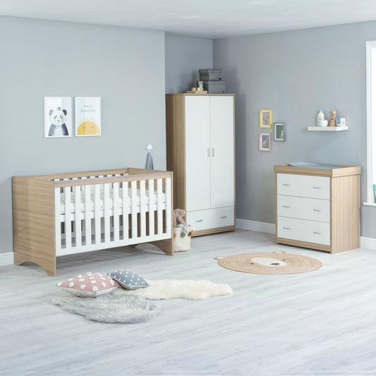 Babymore Veni 3 Piece Nursery Room Set - Oak White 26VWRS3