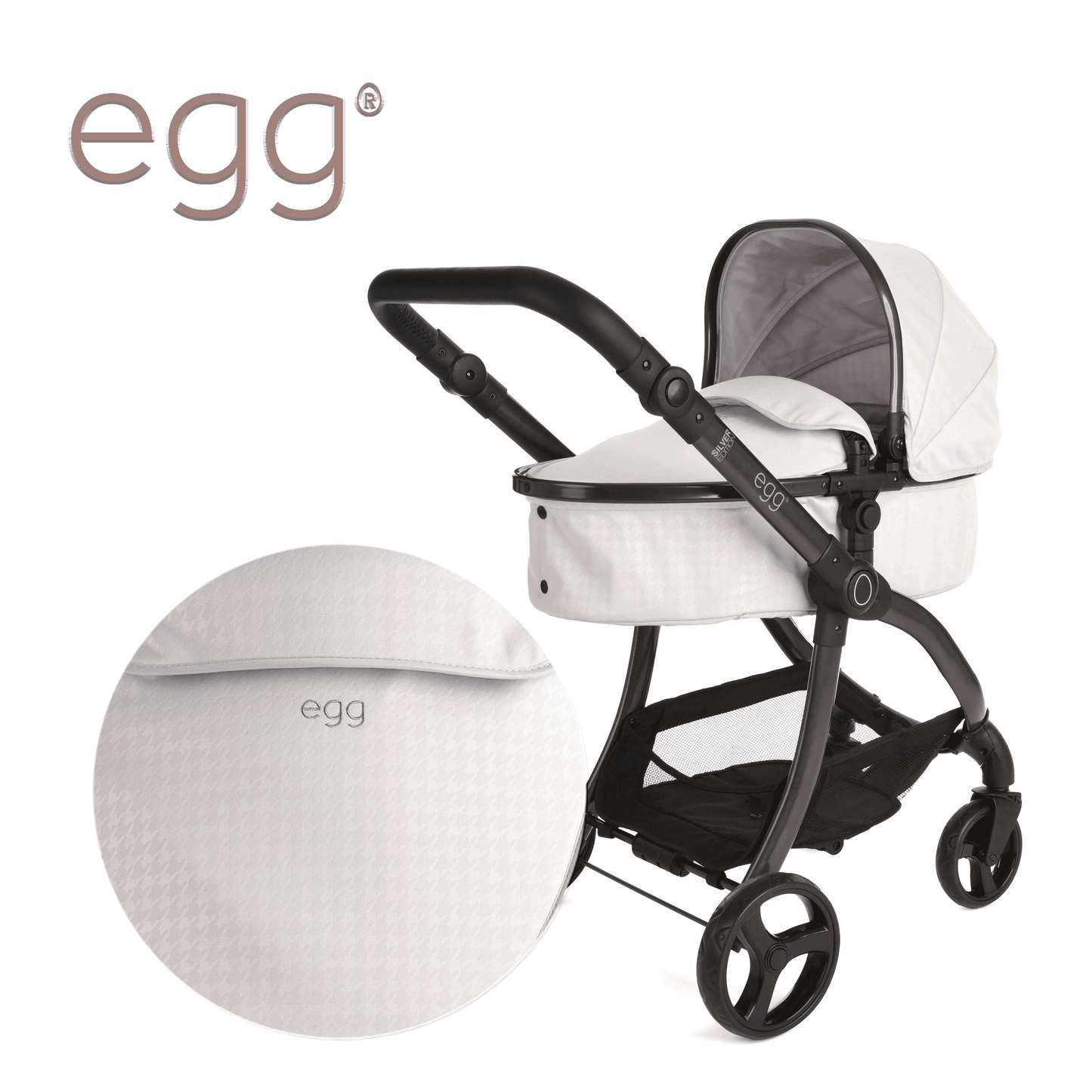egg® Dolls Pram by Roma Prams - Houndstooth Silver R-EDP-HTS